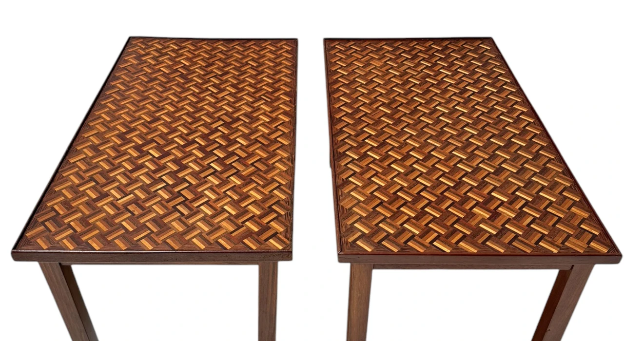 Pair of Mid-Century Modern Side Tables with Mosaic Inlaid Tops, 1960s